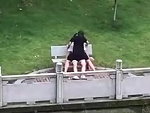 Couple Happily Do It On A Park Bench
