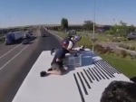 BASE Jumps From A Moving Van Off A Bridge
