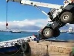 Crane Goes Arse Over Loading From The Dock

