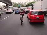 Cyclists Insanely Weaving Through Peak Hour Traffic
