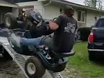 Dad Shows How Not To Load The Mower On
