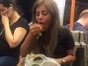 Drunk Girl Eating Pasta On The Subway