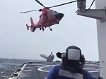 Helicopter Coming Into Land On A Ship In Rough Seas
