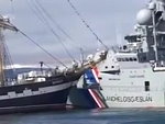 Naval Ship Collides With An Old Sailing Ship