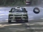 Rally Car Soldiers On With 3 Wheels
